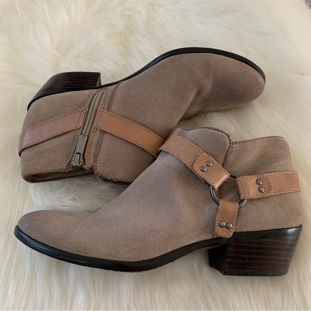 Sam Edelman Phoenix Taupe Suede Ankle Bootie Leather Strap Boot Size 7.5